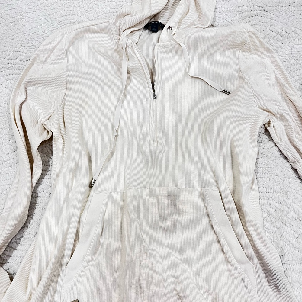 Waffle Knit Light Cream Half-Zip Hoodie Sweatshirt